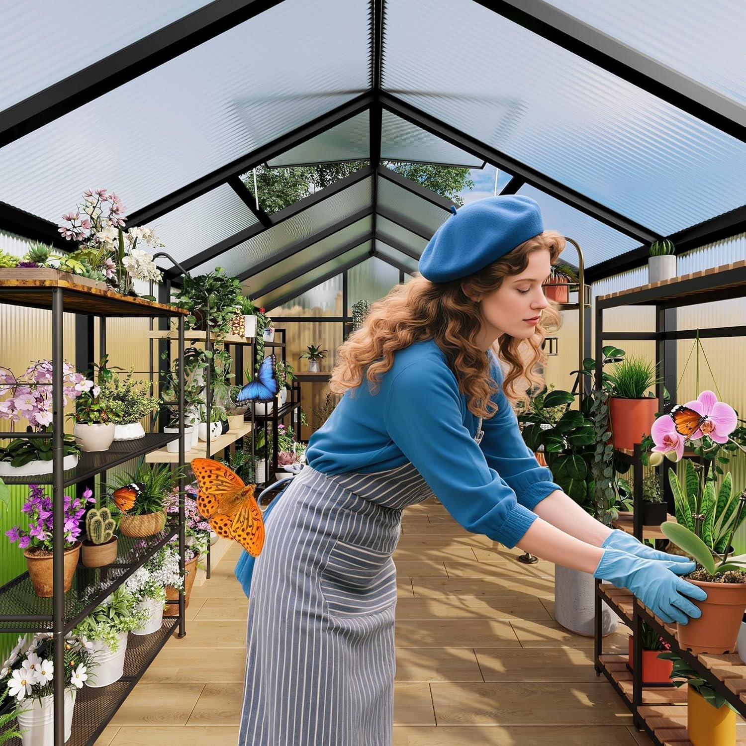 6x10 FT Greenhouse, Easy Assembly Aluminum Polycarbonate Greenhouses for Outdoors with Roof Vent, Large Aluminum Walk-in Greenhouse for Sunroom Patio, Backyard, Garden, Sliding Lockable Door, Black - Image 2