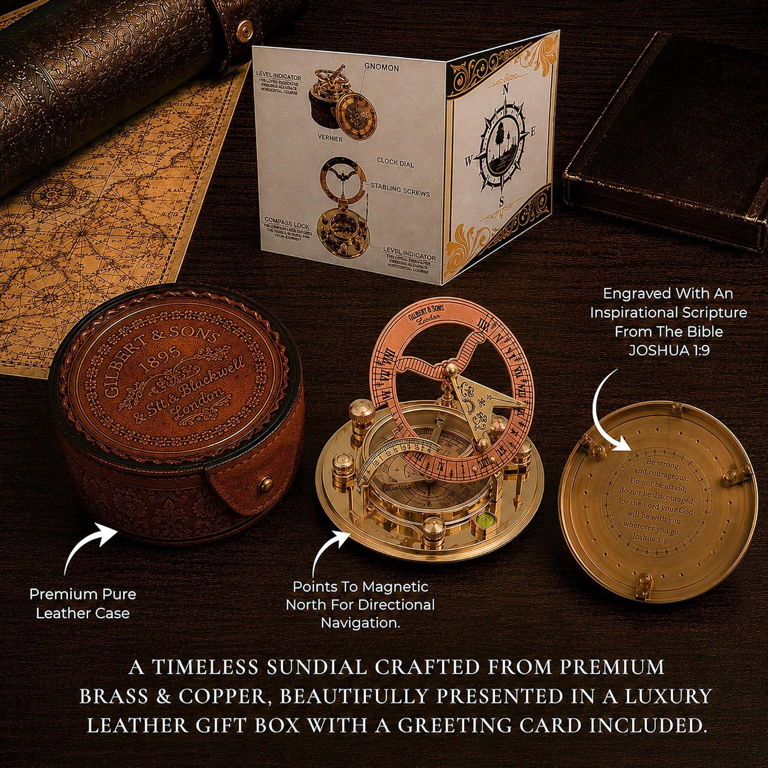 Trust in The Lord with All Your Heart -Proverbs 3: 5-6 Quote Engraved Compass with Leather Box, Sundal Compass, Gift Compass, Graduation Gifts Compass for Women Mens Boy Girls - Image 4