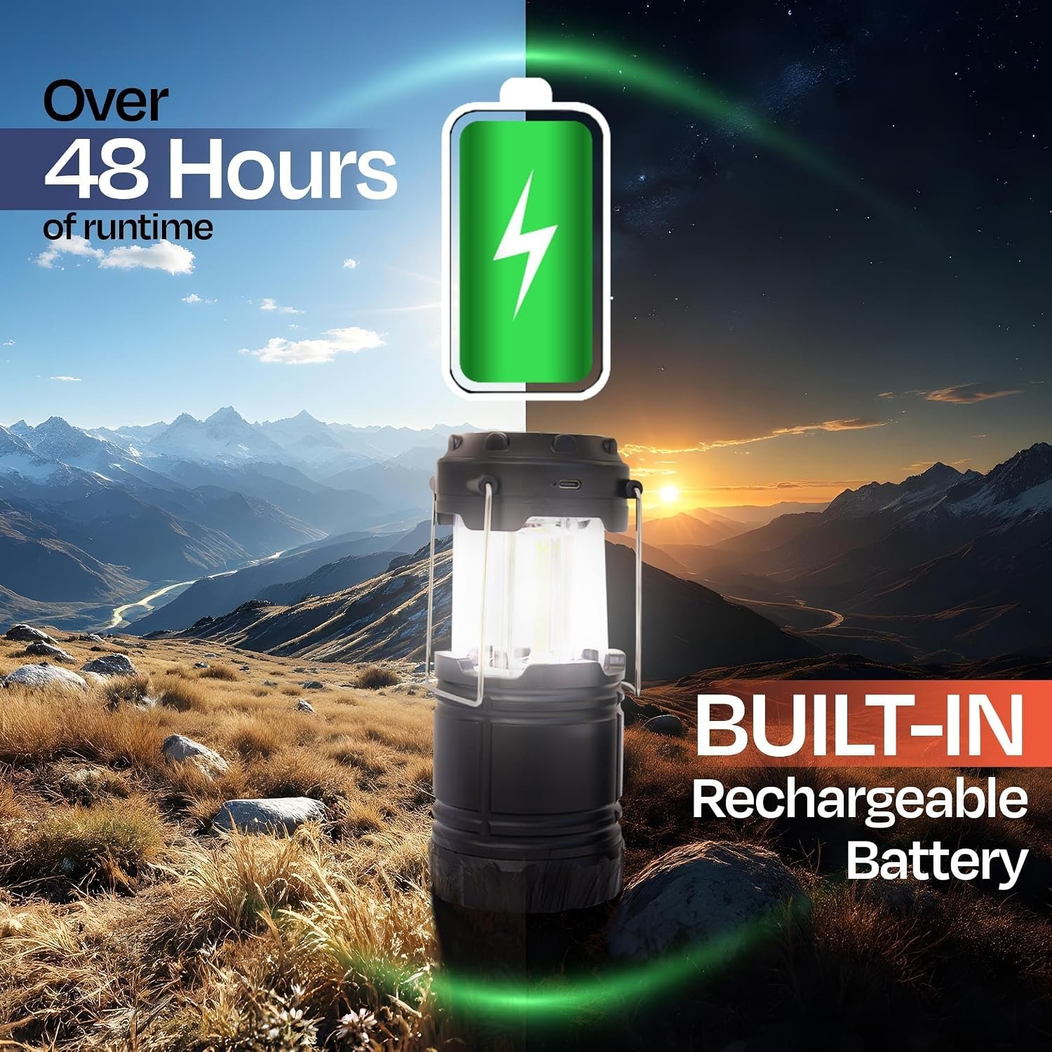 Rechargeable Camping Lantern, Pack of 2 - LED Camping Lantern Battery Powered, Waterproof Solar Lantern for Emergency, Hiking & Power Outages | USB-C Rechargeable, Collapsible, 360° Light - Image 3