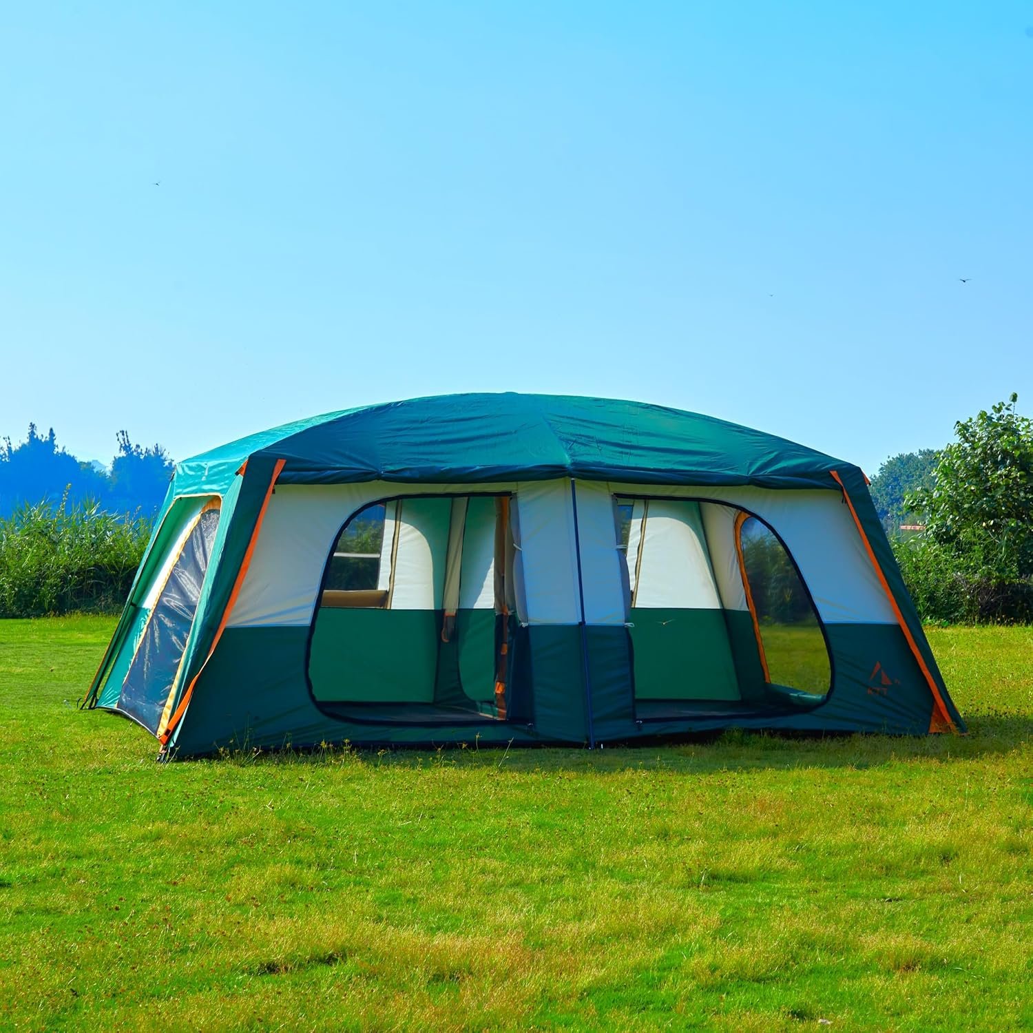 KTT Extra Large Tent 12-14 Person,Family Cabin Tents,2 Rooms,Straight Wall,2 Doors 4 Windows with Mesh,Waterproof,Straight Wall,Big Tent for Outdoor,Picnic,Camping,Gathering(Brown) - Image 6