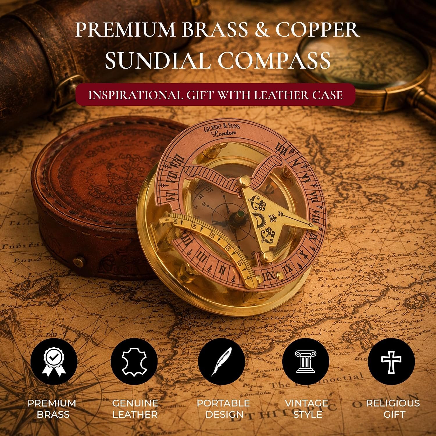 Trust in The Lord with All Your Heart -Proverbs 3: 5-6 Quote Engraved Compass with Leather Box, Sundal Compass, Gift Compass, Graduation Gifts Compass for Women Mens Boy Girls - Image 2