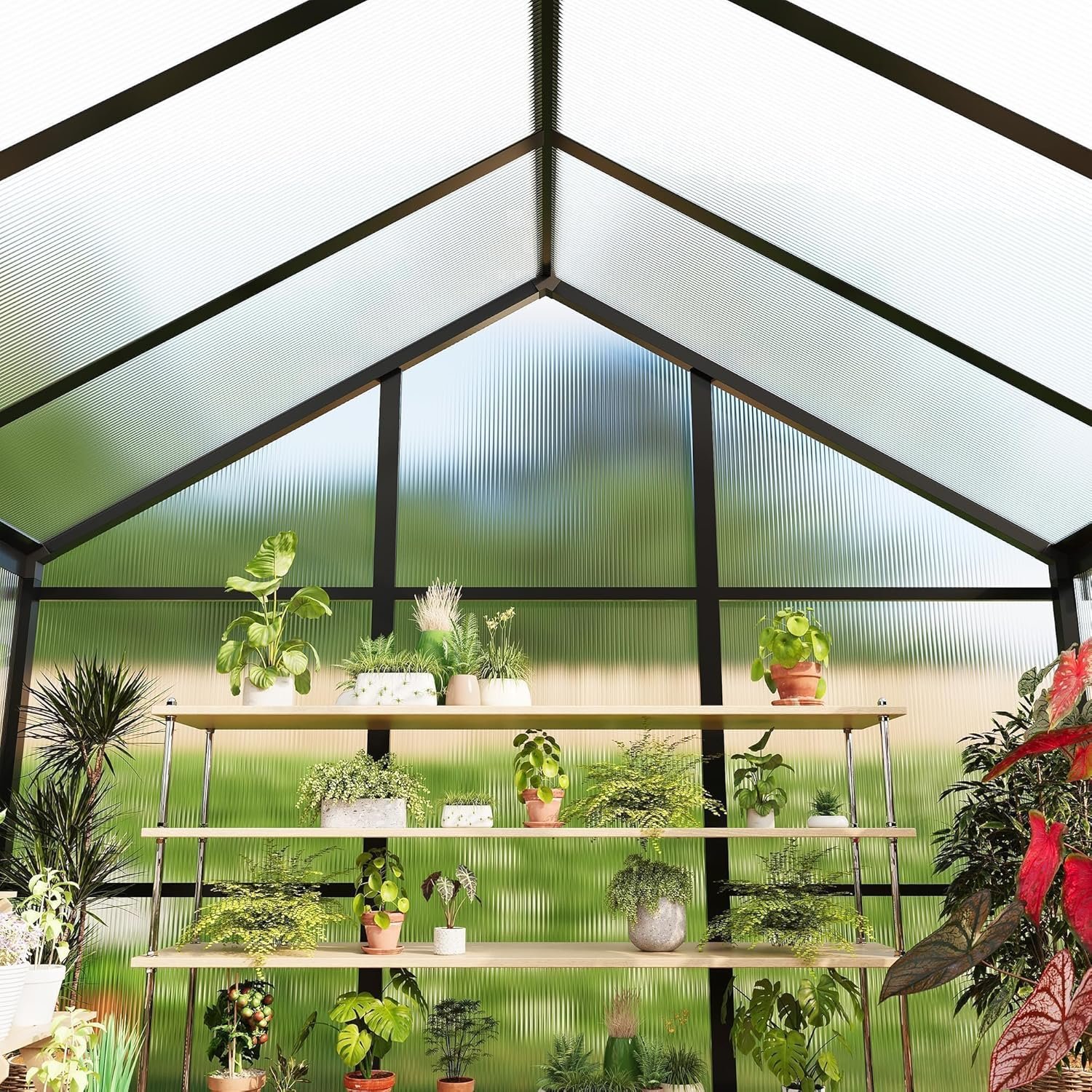 6x10 FT Greenhouse, Easy Assembly Aluminum Polycarbonate Greenhouses for Outdoors with Roof Vent, Large Aluminum Walk-in Greenhouse for Sunroom Patio, Backyard, Garden, Sliding Lockable Door, Black - Image 8