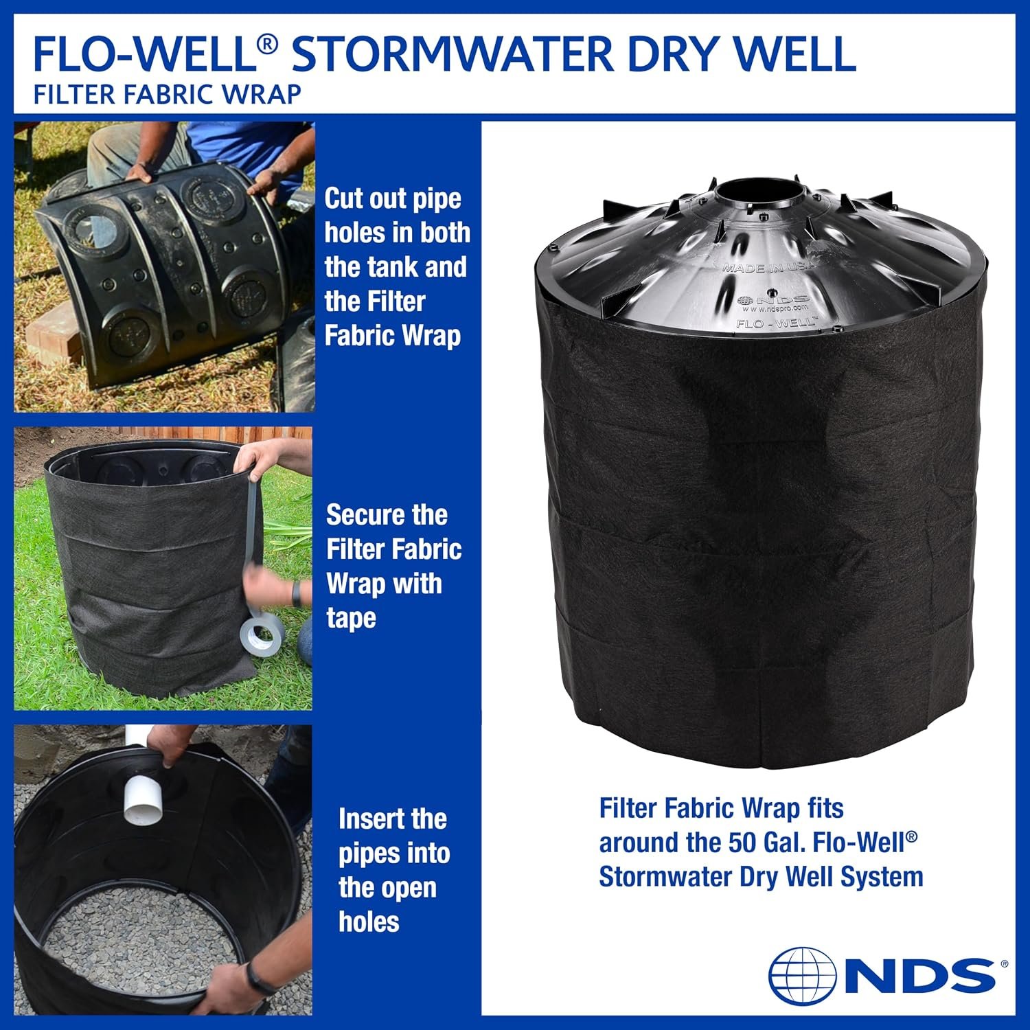 NDS FWAS24 50 Gal. Flo Stormwater Dry Well System Kit with 3 Side Panels & 1 Cover, Ideal for Rainwater Collection, Black - Image 5