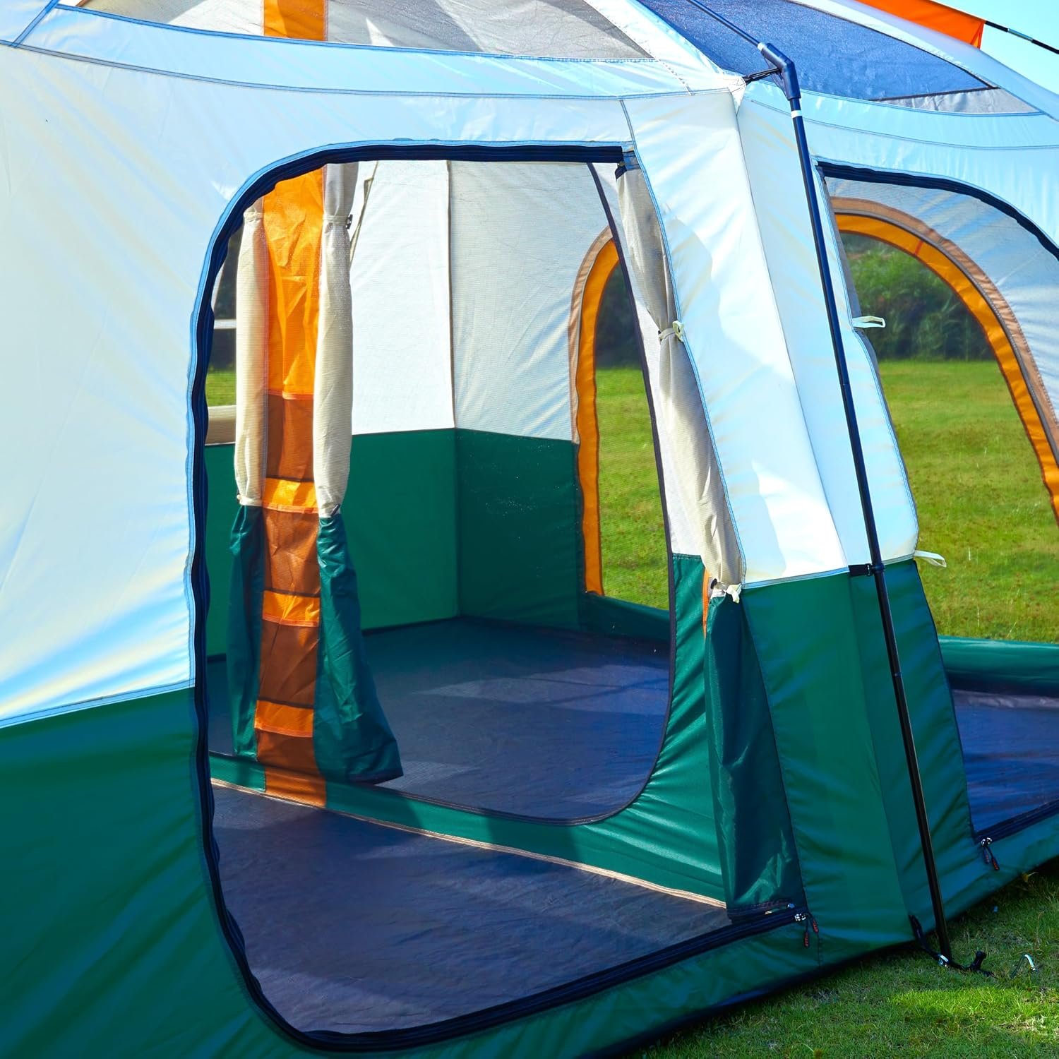 KTT Extra Large Tent 12-14 Person,Family Cabin Tents,2 Rooms,Straight Wall,2 Doors 4 Windows with Mesh,Waterproof,Straight Wall,Big Tent for Outdoor,Picnic,Camping,Gathering(Brown) - Image 8