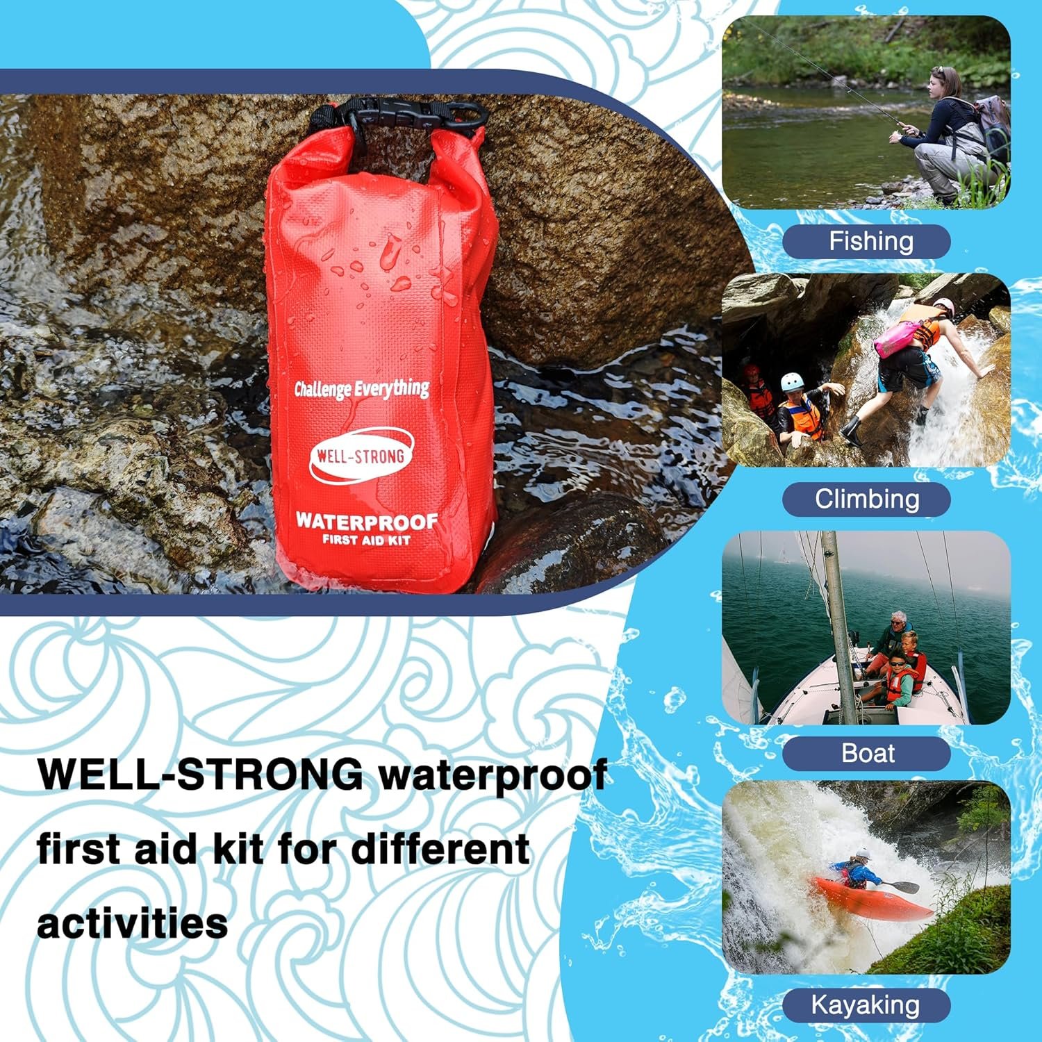 Waterproof First Aid Kit Roll Top Boat Emergency Kit with Waterproof Contents for Fishing Kayaking Boating Swimming Camping Rafting Beach Red - Image 9