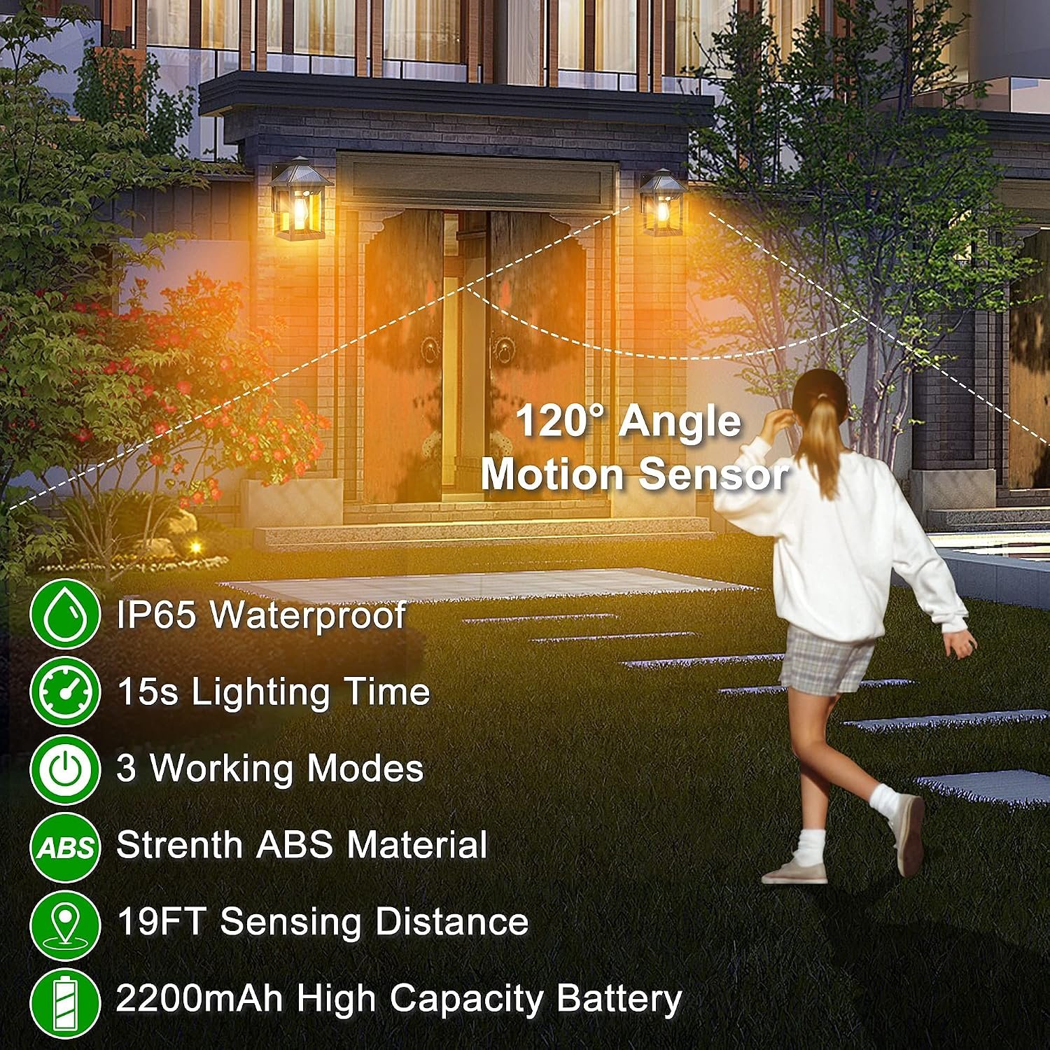 2 Pack Solar Wall Lanterns Outdoor with 3 Modes, Dusk to Dawn Motion Sensor - Image 7