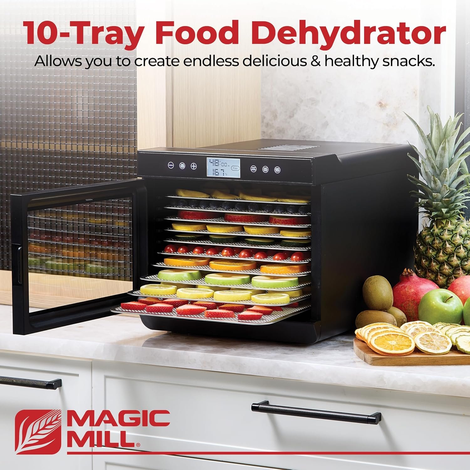 Magic Mill Premium Food Dehydrator Machine (10 Extra-Large Stainless Steel Trays) 700W Dryer for Beef Jerky, Fruits, Vegetables, Dog Treats, 48 Hour Digital Timer - 95°-167° Temperature Control - Image 2