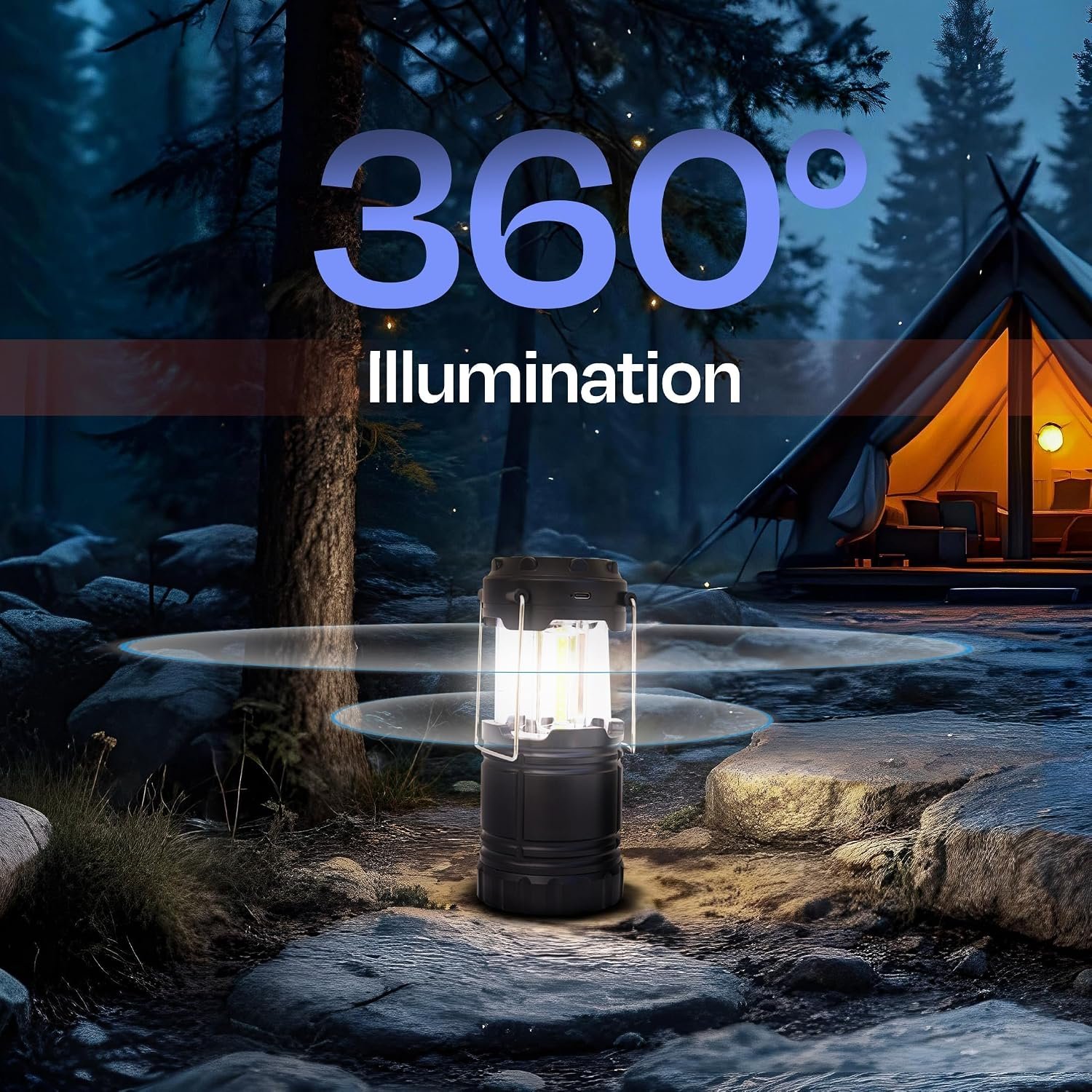 Rechargeable Camping Lantern, Pack of 2 - LED Camping Lantern Battery Powered, Waterproof Solar Lantern for Emergency, Hiking & Power Outages | USB-C Rechargeable, Collapsible, 360° Light - Image 5