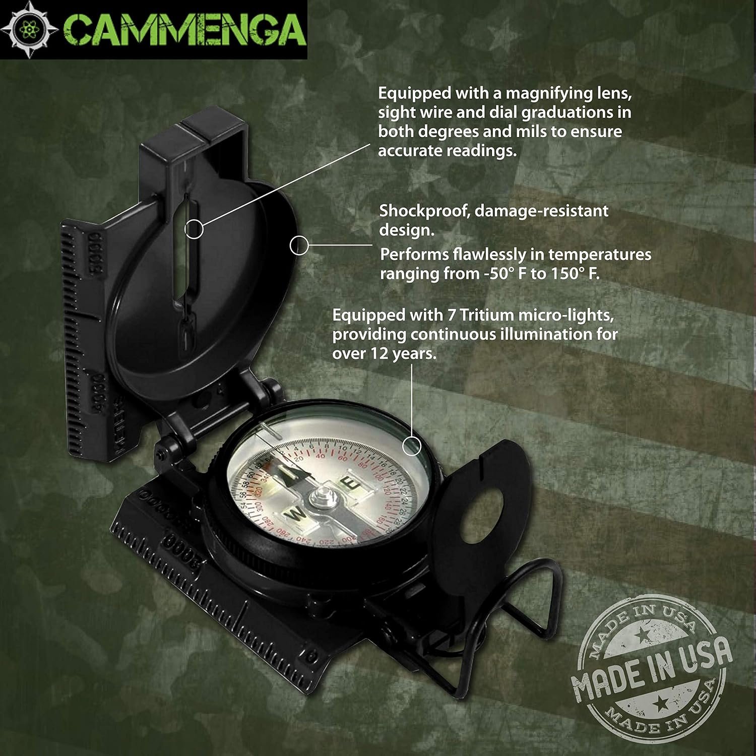 Cammenga Official US Military Tritium Lensatic Compass, Accurate Waterproof Hand Held Compasses with Pouch for Hiking Camping Navigation Survival Backpacking Orienteering - Image 3