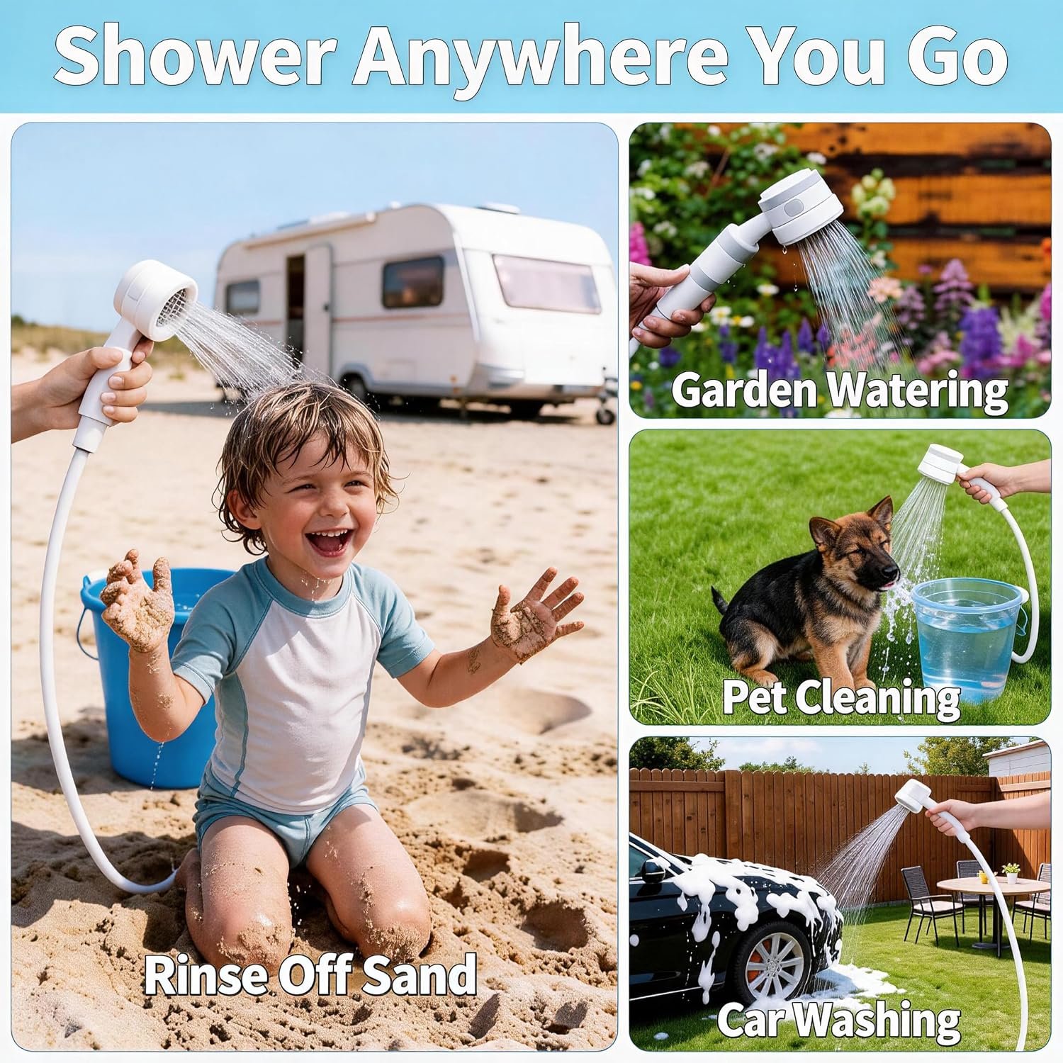 Portable Camping Shower Pump - Rechargeable Outdoor Shower Head Sprayer, Pumps Water from Bucket. Experience Refreshment Anywhere, Perfect for Camping, Hiking, Travel, Car Washing & Pet Cleaning - Image 4