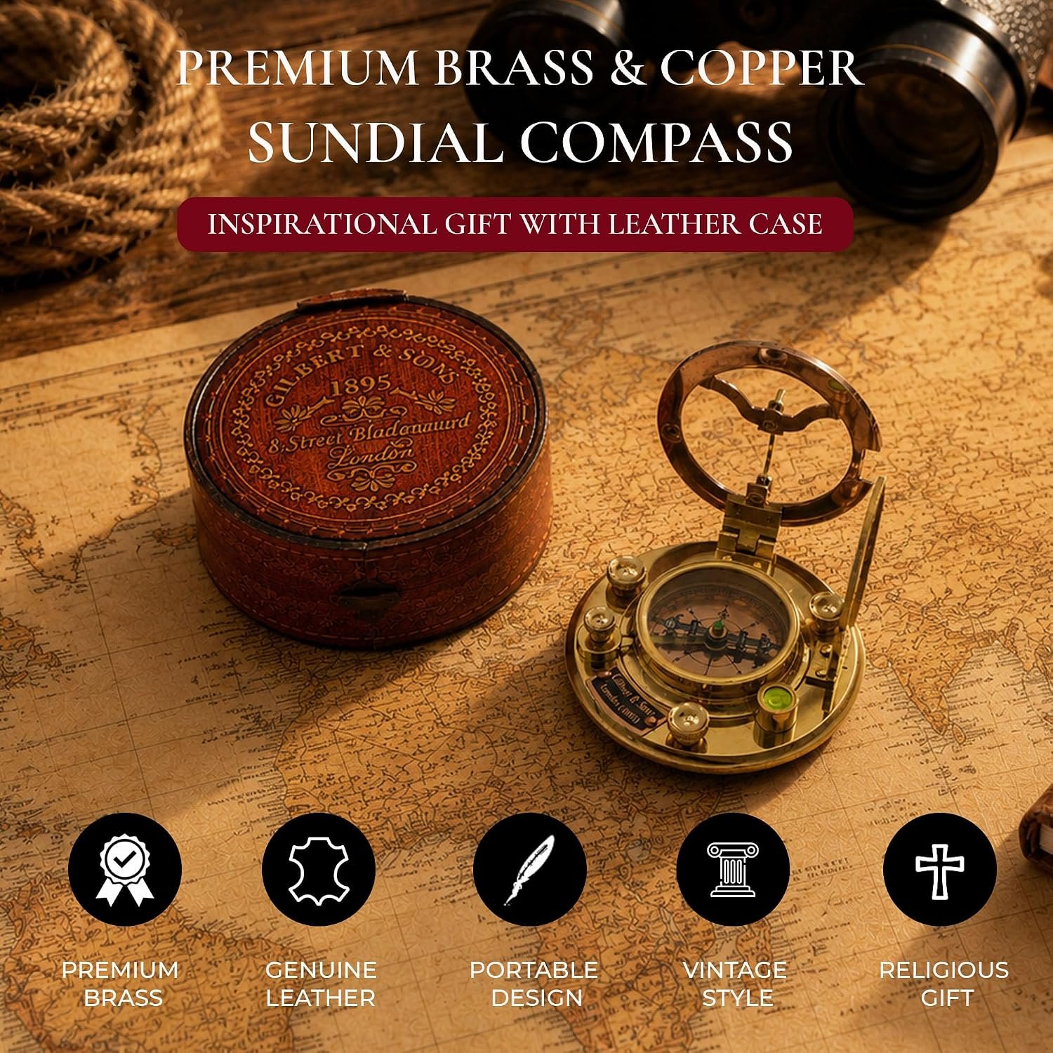 Trust in The Lord with All Your Heart -Proverbs 3: 5-6 Quote Engraved Compass with Leather Box, Sundal Compass, Gift Compass, Graduation Gifts Compass for Women Mens Boy Girls - Image 4