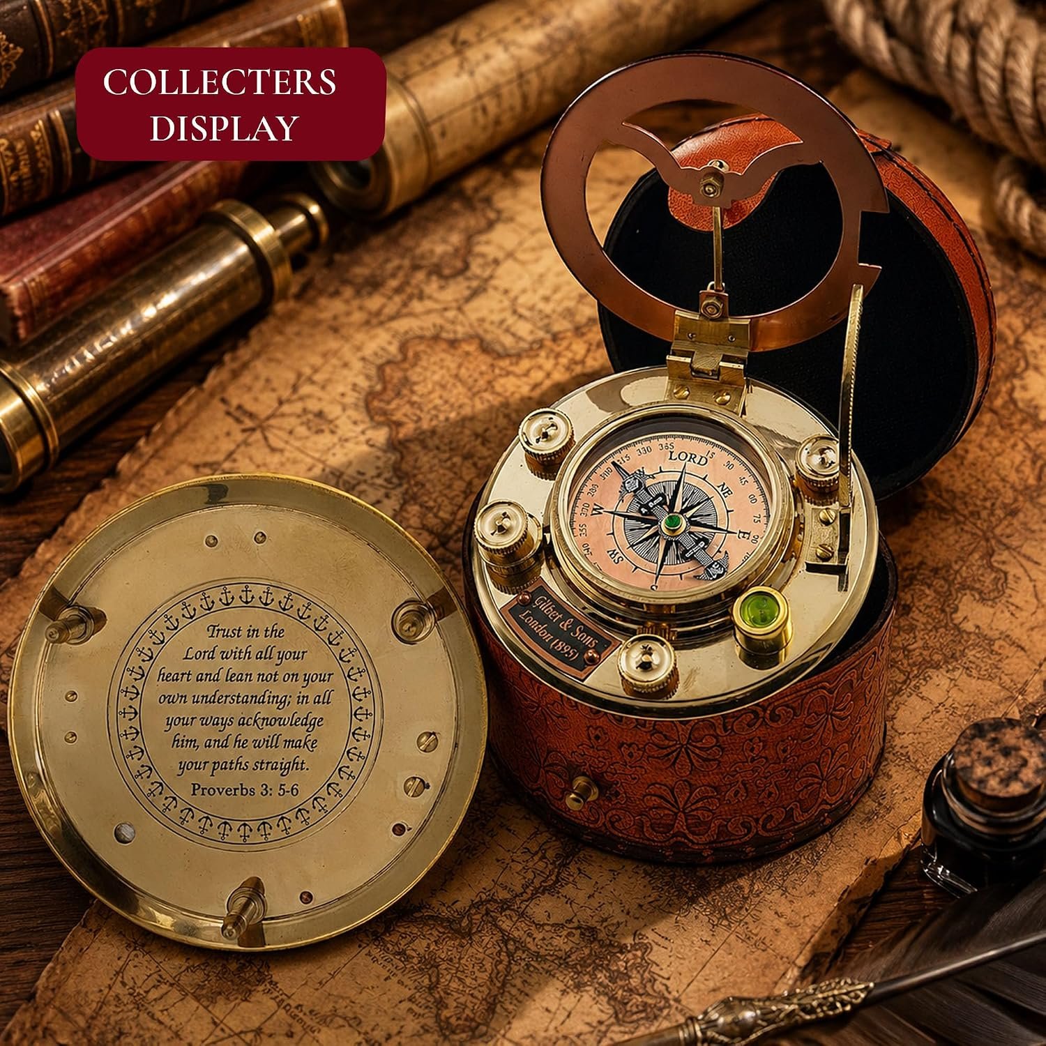 Trust in The Lord with All Your Heart -Proverbs 3: 5-6 Quote Engraved Compass with Leather Box, Sundal Compass, Gift Compass, Graduation Gifts Compass for Women Mens Boy Girls - Image 7