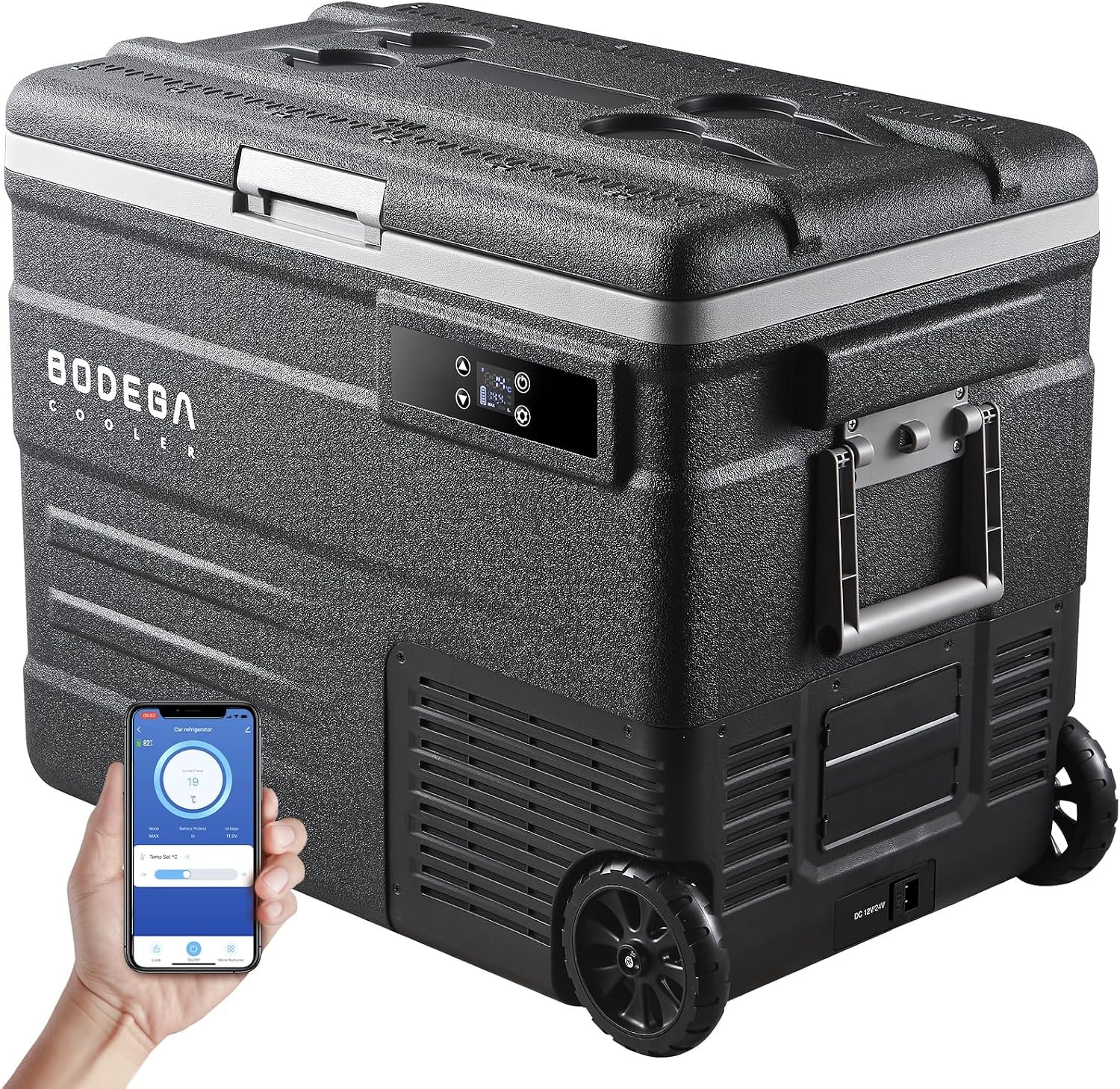 BODEGACOOLER 12 Volt Car Refrigerator,58QT(55L) Car Fridge with Wheels,RV Portable Freezer Single Zone,with APP Control,-4℉-68℉ Car Cooler,12/24V DC & 100-240V AC,for Travel,Camping,Outdoor,Vehicles