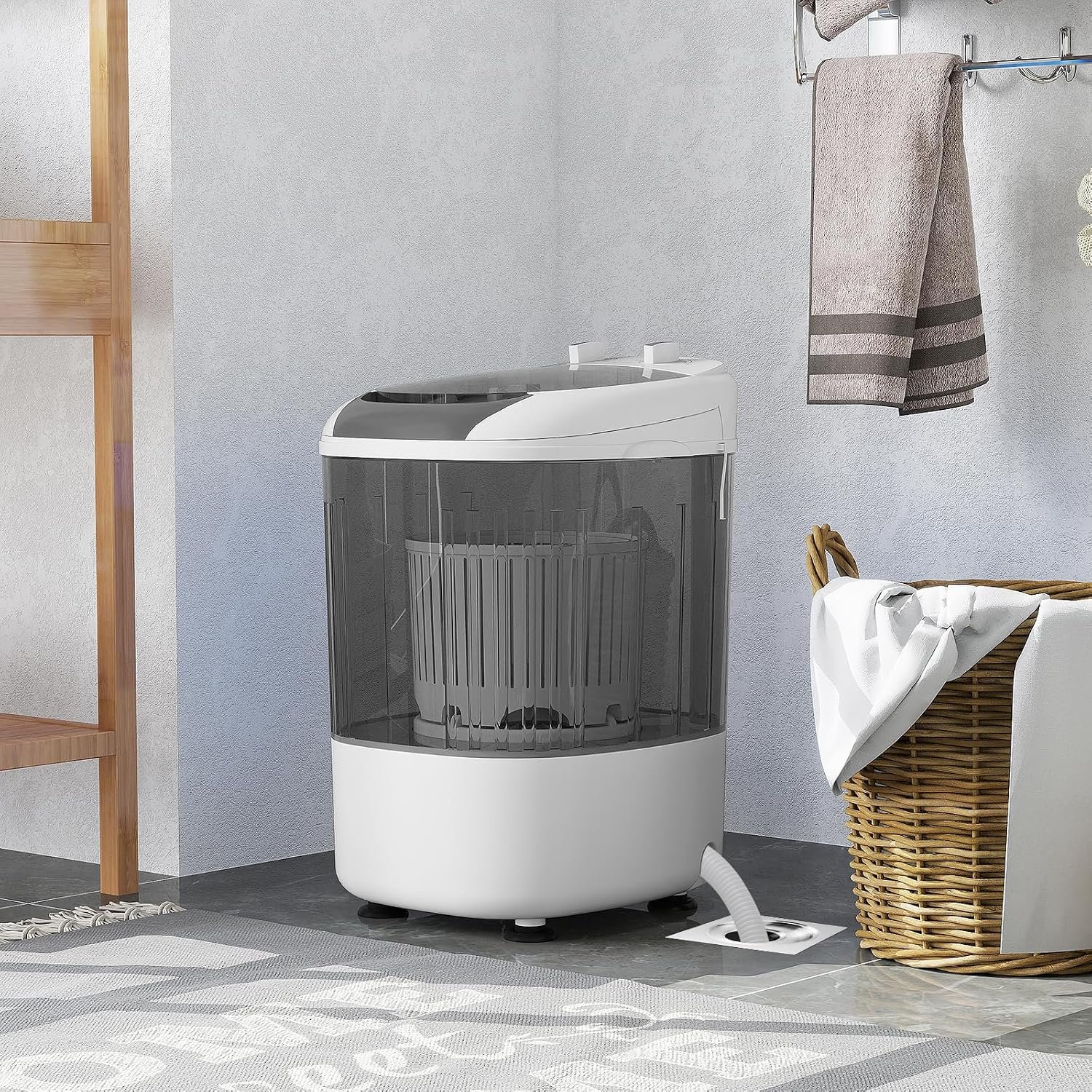 COSTWAY Mini Portable Washing Machine, 5.5 lbs Capacity, Compact Laundry Washer with Spin Tub & Drain Hose, Perfect for Apartment Dorms RV Home (Grey) - Image 2