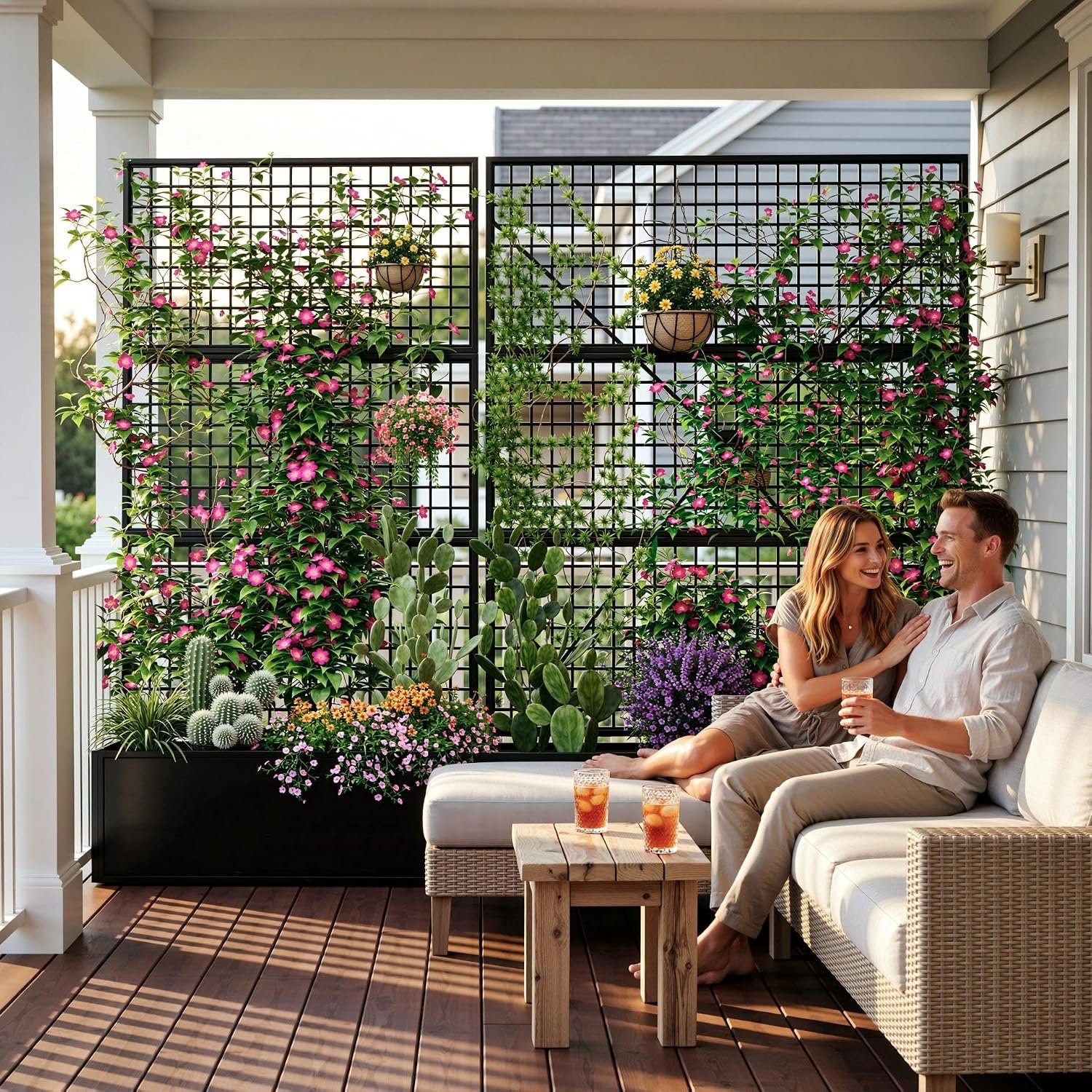 Privacy Planters for Patio – Metal Raised Garden Bed with Trellis and Privacy Screen, 71" x 35" x 16" Planter Box with Drainage Holes for Climbing Plants, Vegetables, and Vines, Outdoor Backyard Black - Image 2