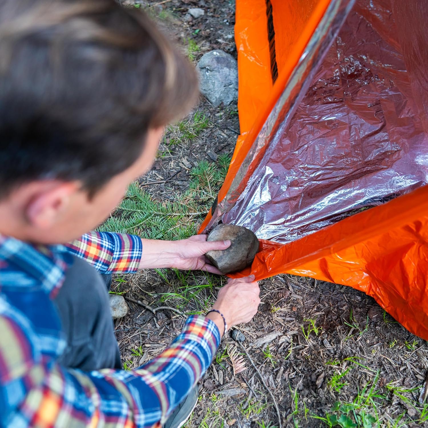 SURVIVE Survival Tent with Doors, 2 Person Mylar Emergency Camping Hiking Shelter for Survival Kits, All Weather Thermal Protection, Includes 22 ft of Paracord and Whistle - Image 9