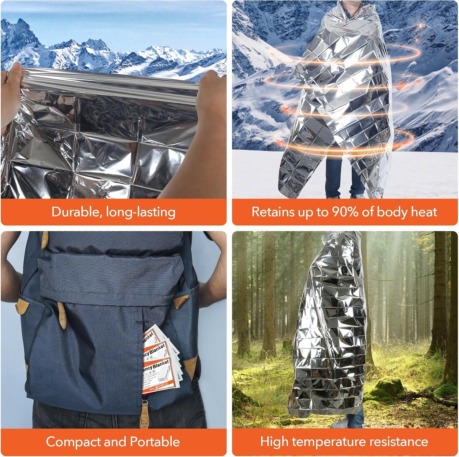 Frocopo 6 Pack Emergency Mylar Blanket, Emergency Blanket Space Blanket Survival Rescue Insulating Reflective foil kit Outdoors Hiking Camping Blanket Perfect for Outdoors, Hiking, Camping Survival - Image 6