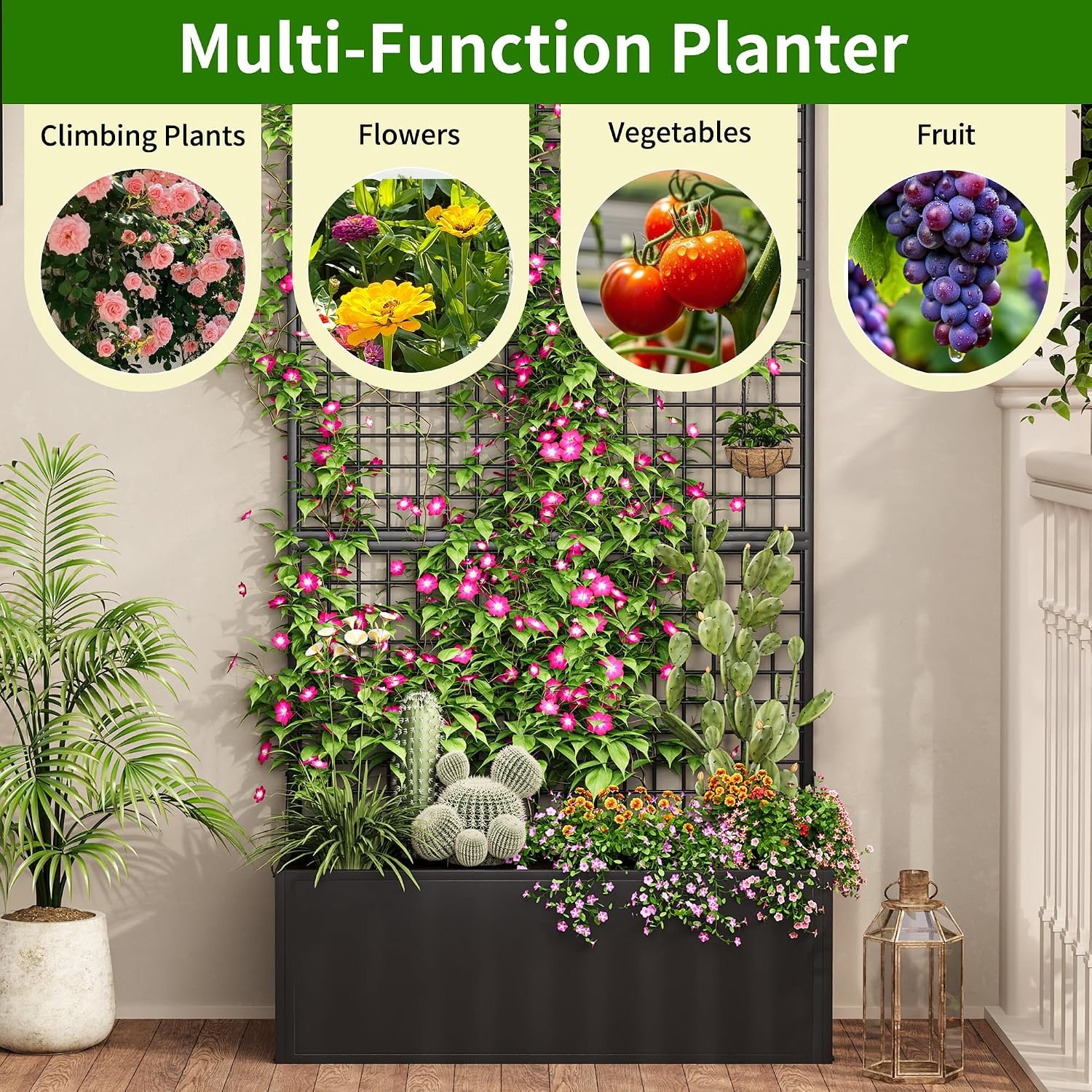 Privacy Planters for Patio – Metal Raised Garden Bed with Trellis and Privacy Screen, 71" x 35" x 16" Planter Box with Drainage Holes for Climbing Plants, Vegetables, and Vines, Outdoor Backyard Black - Image 6
