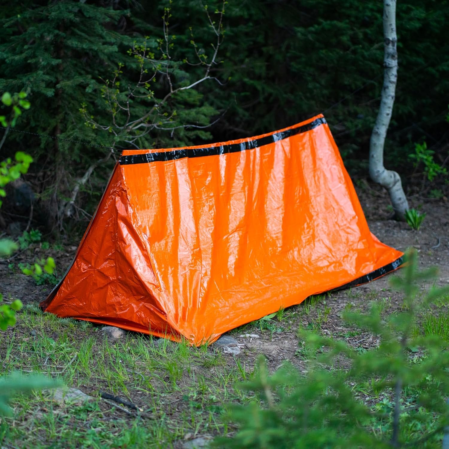 SURVIVE Survival Tent with Doors, 2 Person Mylar Emergency Camping Hiking Shelter for Survival Kits, All Weather Thermal Protection, Includes 22 ft of Paracord and Whistle - Image 3