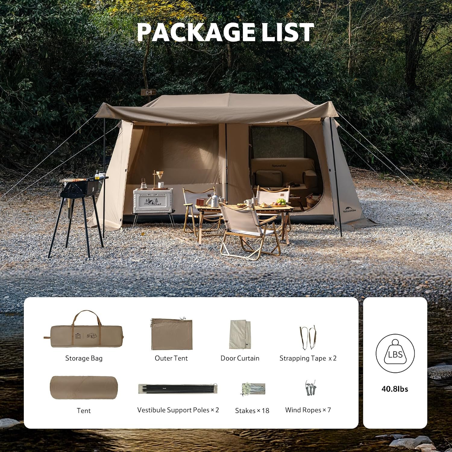 Naturehike Village Lite Camping Tent, 60S Easy Setup Instant Tents for Camping, Double Layer 4/8 Person Tent with with Full Rainfly - Image 9