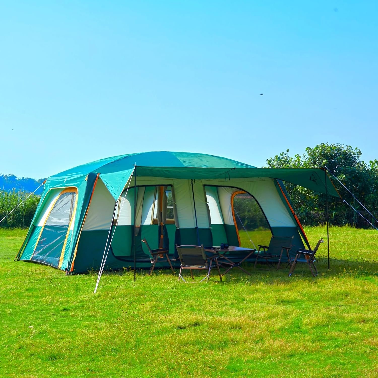 KTT Extra Large Tent 12-14 Person,Family Cabin Tents,2 Rooms,Straight Wall,2 Doors 4 Windows with Mesh,Waterproof,Straight Wall,Big Tent for Outdoor,Picnic,Camping,Gathering(Brown) - Image 3