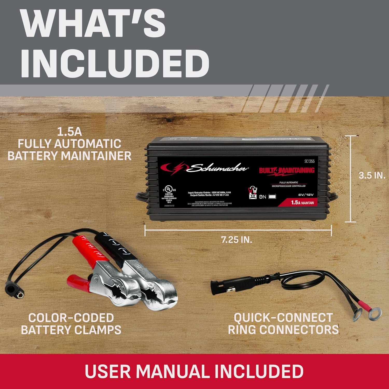 Schumacher Electric 1.5A Car Battery Charger & Maintainer, 6V/12V – SC1355 - Image 7