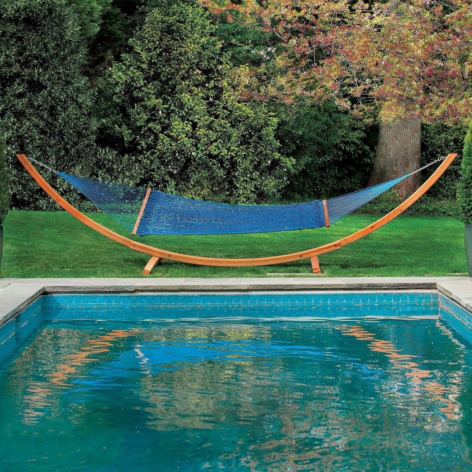 Hatteras Hammocks Deluxe Coastal Blue Duracord Rope Hammock with Free Extension Chains & Tree Hooks, Handcrafted in The USA, 450 LB Weight Capacity, 13 ft. x 60 in - Image 6